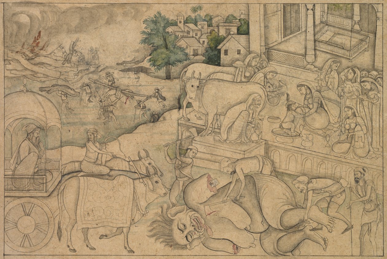 Demoness Putanan polttohautaus Krishna-Lilasta, n. 1790. tekijältä Unbekannt