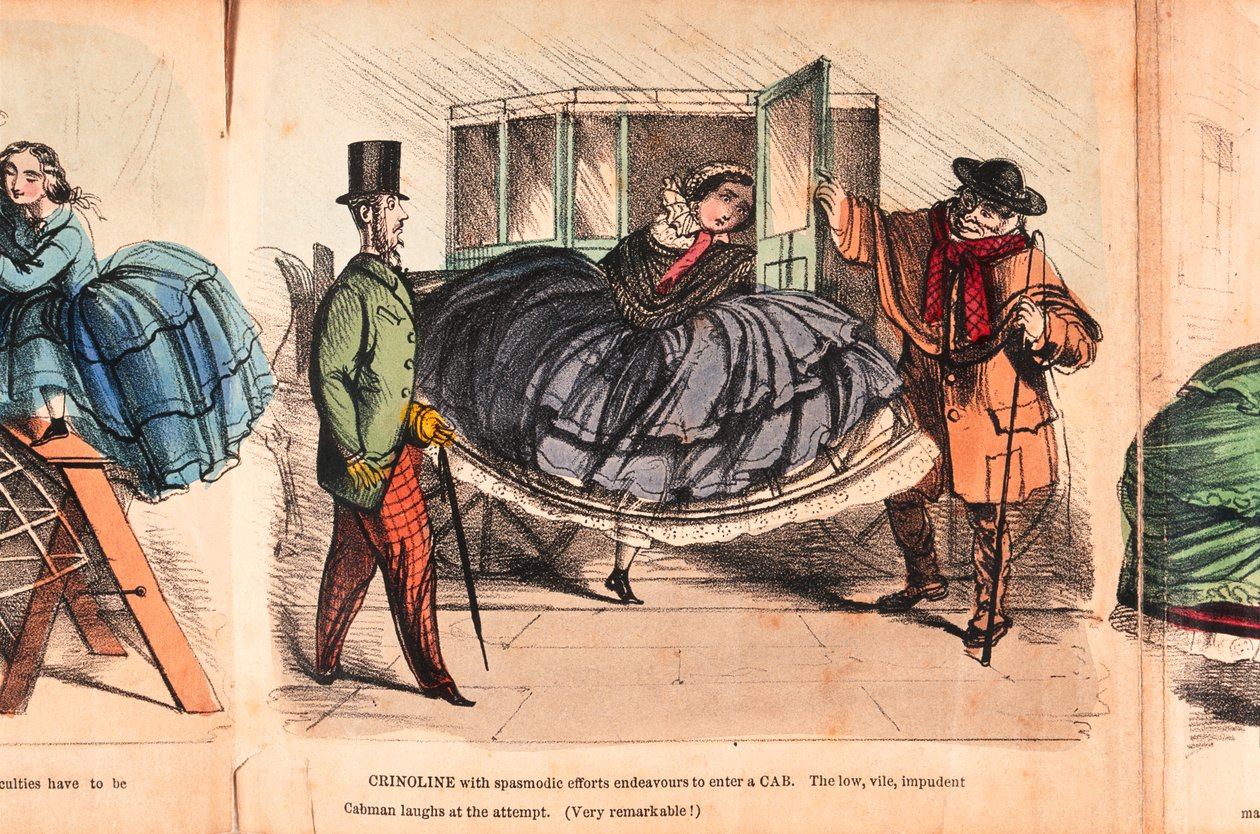 "Krinoliini - sen vaikeudet ja vaarat", c1860 tekijältä Unbekannt