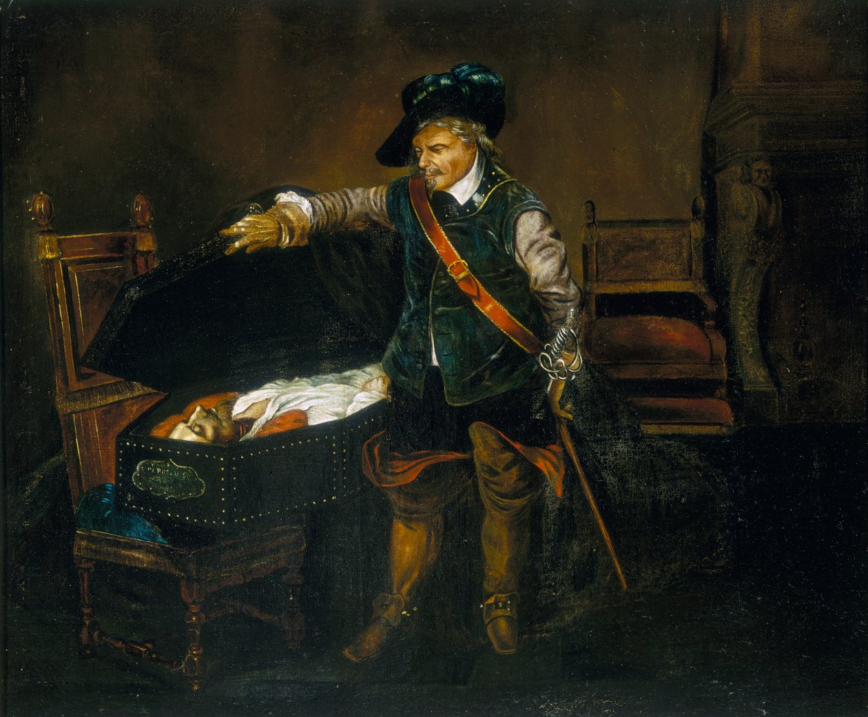 "Cromwell katselee Charles I:n ruumista", vuoden 1850 jälkeen tekijältä Unbekannt