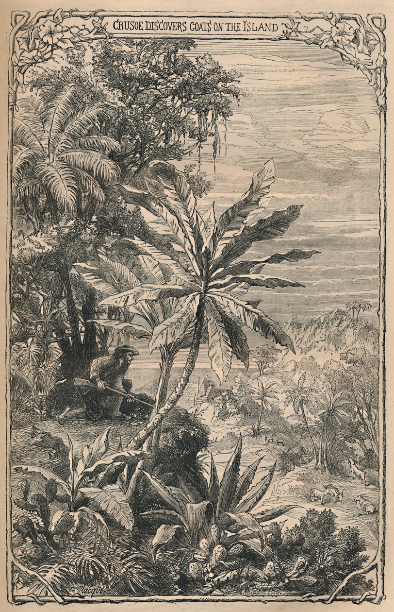Crusoe löytää vuohia saarelta, 1870 tekijältä Unbekannt