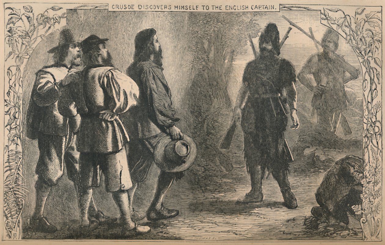 Crusoe löytää itsensä Englannin kapteenille, c1870 tekijältä Unbekannt