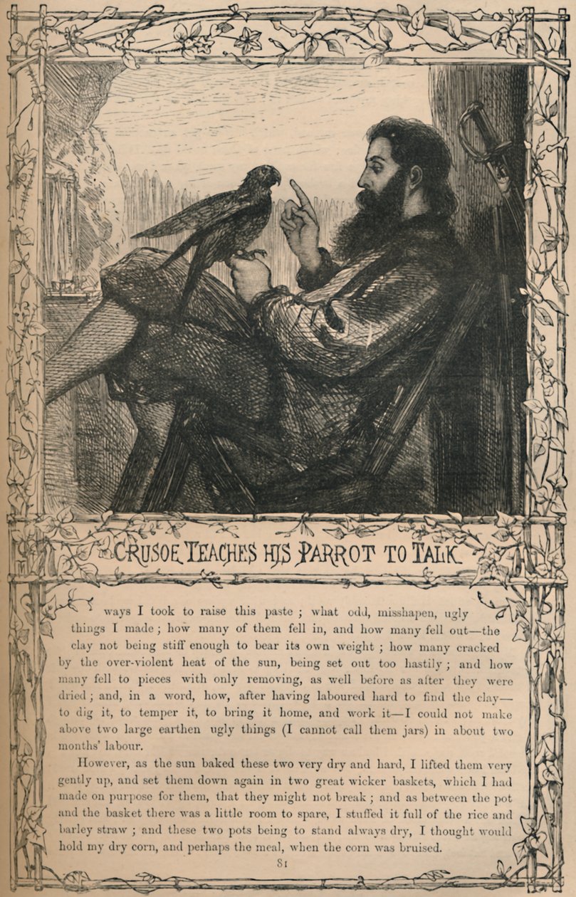 Crusoe opettaa papukaijansa puhumaan, 1870 tekijältä Unbekannt