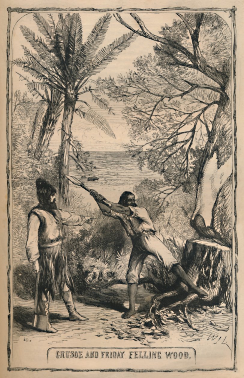 Crusoe ja Friday Felling Wood, 1870 tekijältä Unbekannt