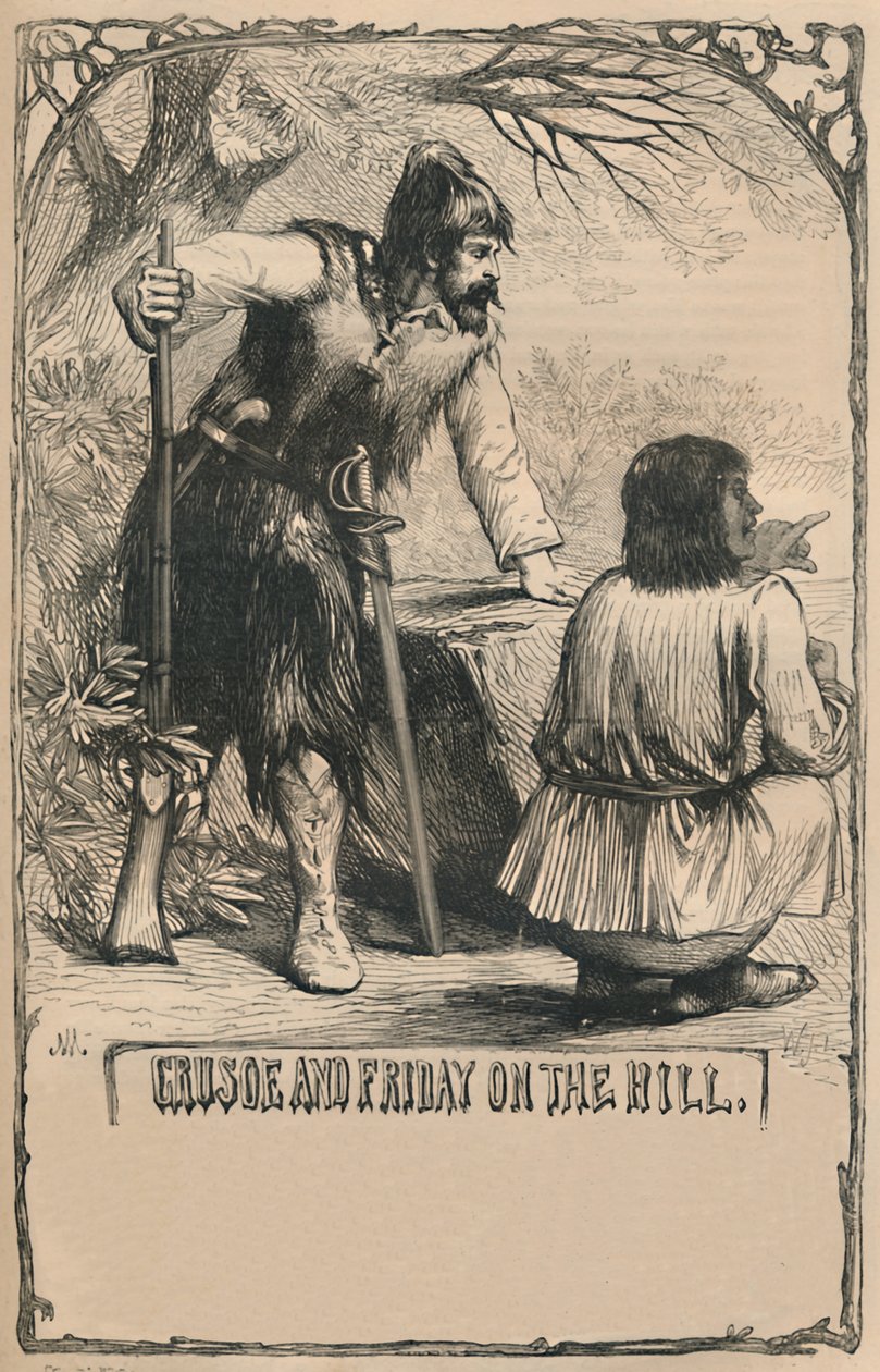 Crusoe ja Friday On The Hill, vuodelta 1870 tekijältä Unbekannt