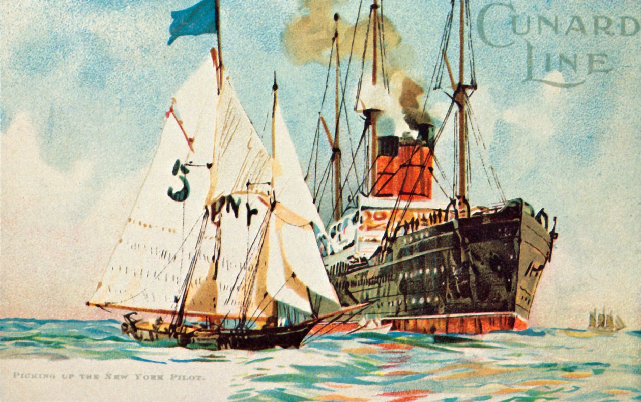 Cunard Line - New York Pilotin poimiminen, c1904. tekijältä Unbekannt