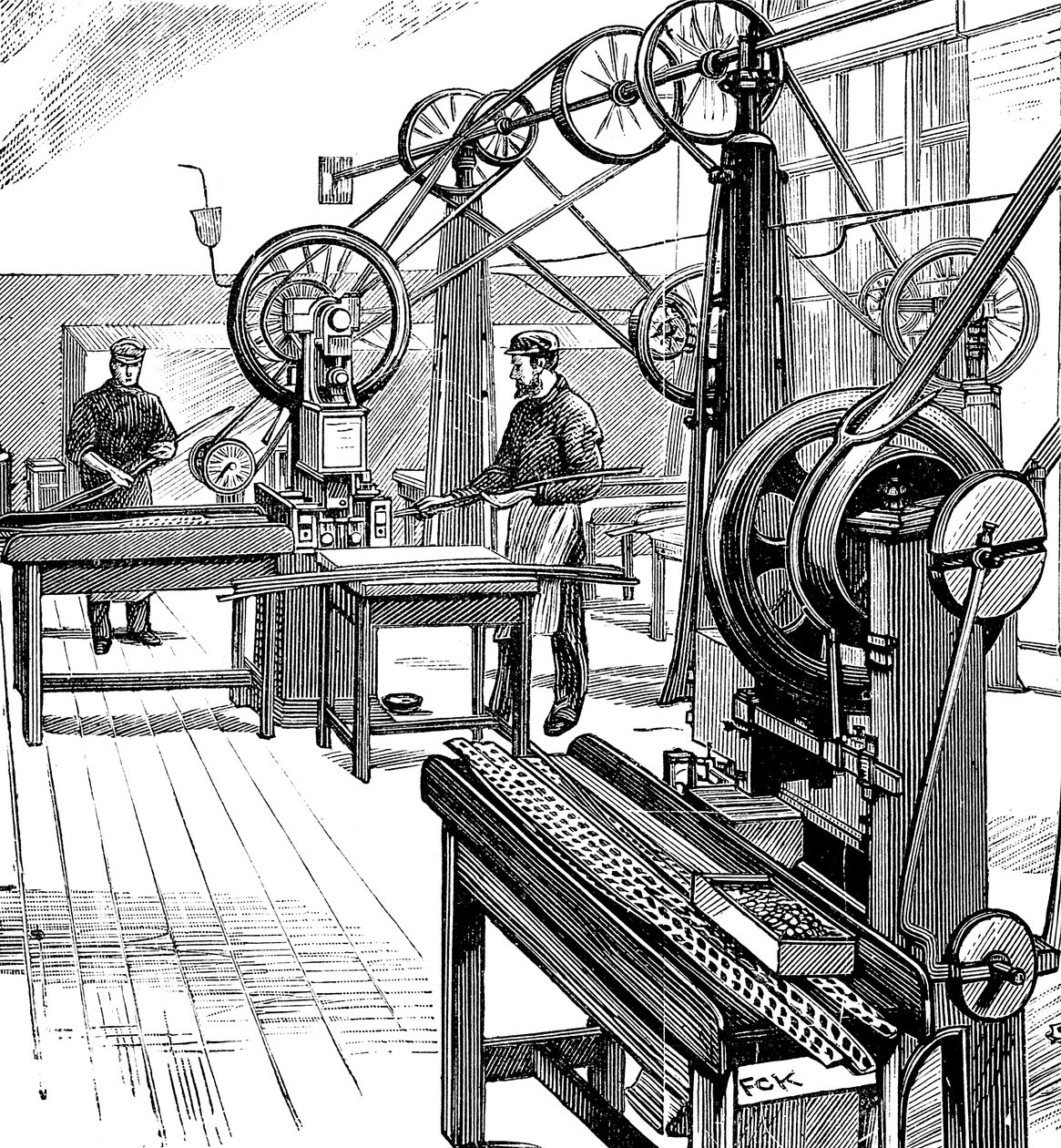 Kolikkoaihioiden leikkaaminen metallinauhoista, Royal Mint, Lontoo, 1897 tekijältä Unbekannt