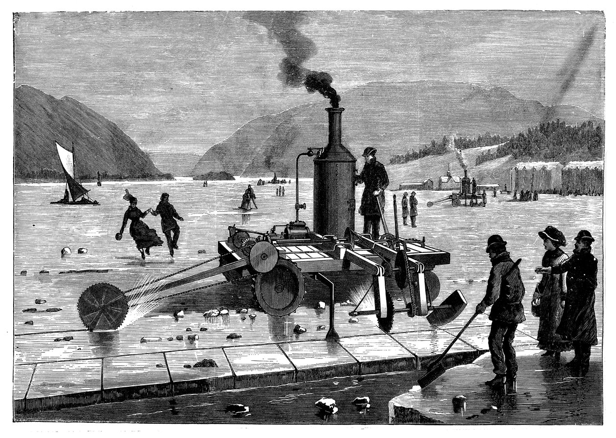 Jään leikkaaminen St Lawrence-joella, Kanadassa höyrykäyttöisellä sahalla, 1894 tekijältä Unbekannt