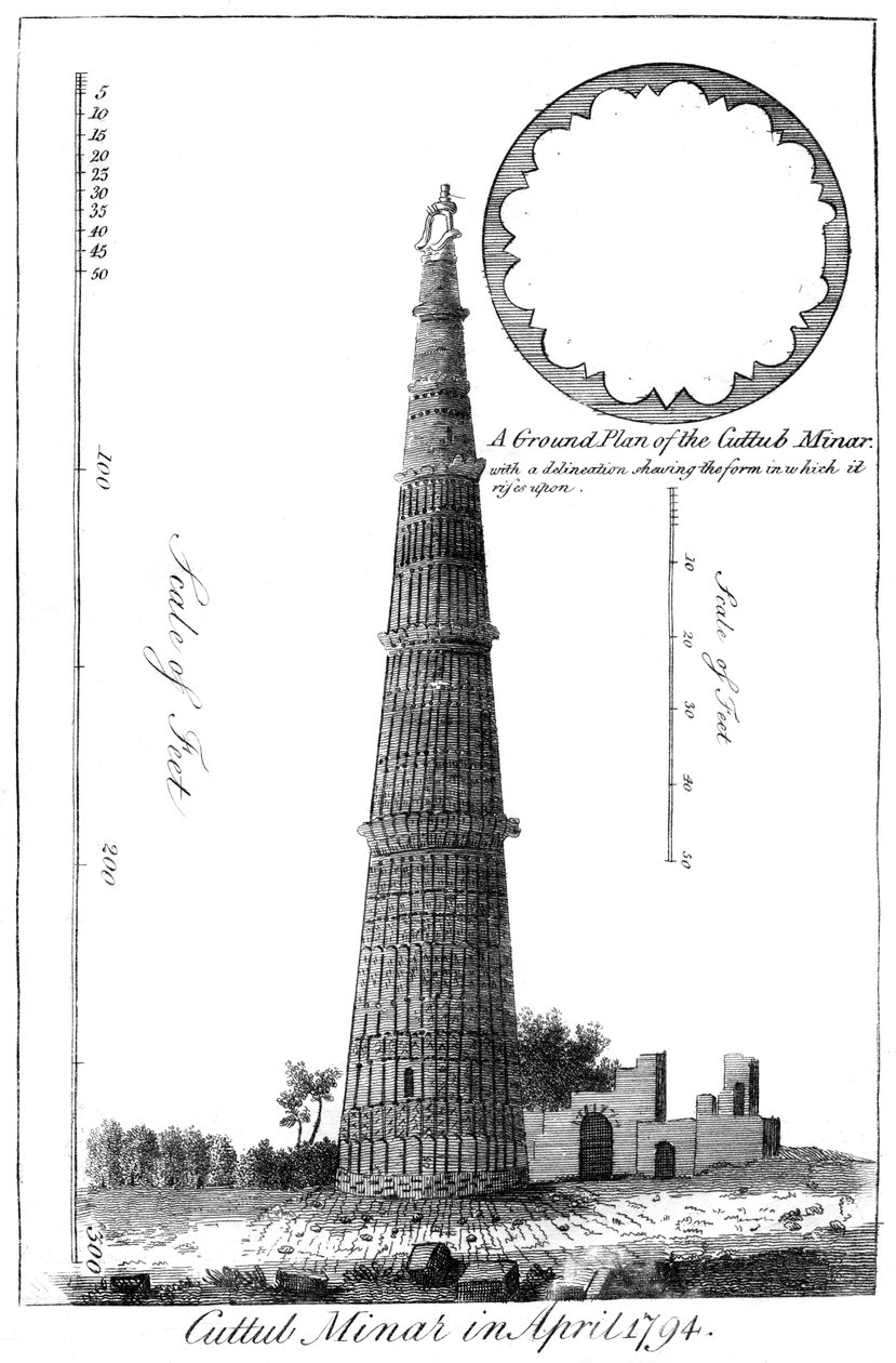 Cuttub Minar huhtikuussa 1794, 1799 tekijältä Unbekannt