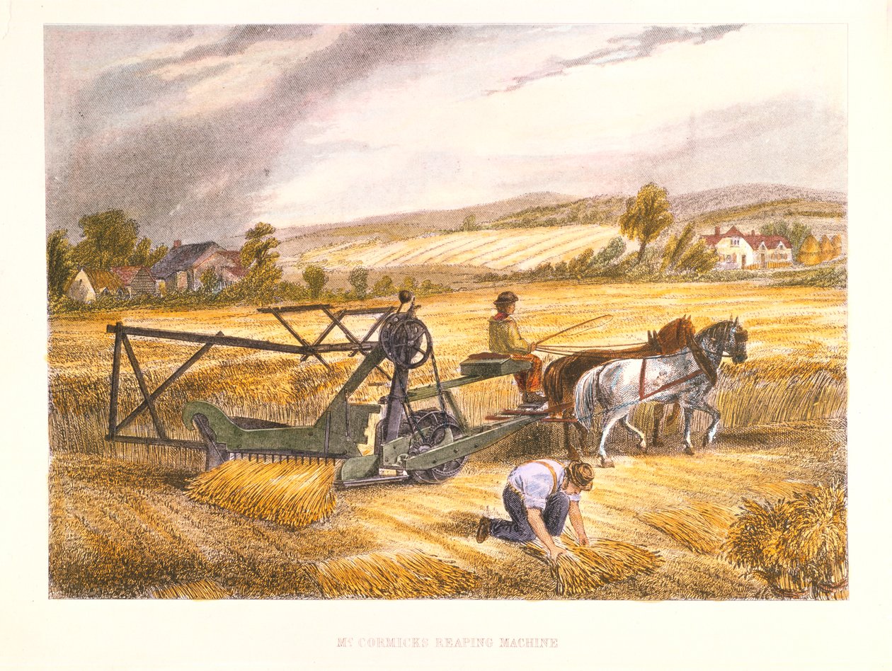 Cyrus McCormicksin niittokone vuodelta 1831, patentoitu 1834, c1851. tekijältä Unbekannt