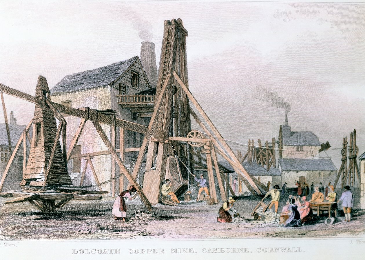 Dalcoathin kuparikaivos, Camborne, Cornwall, c1830 tekijältä Unbekannt