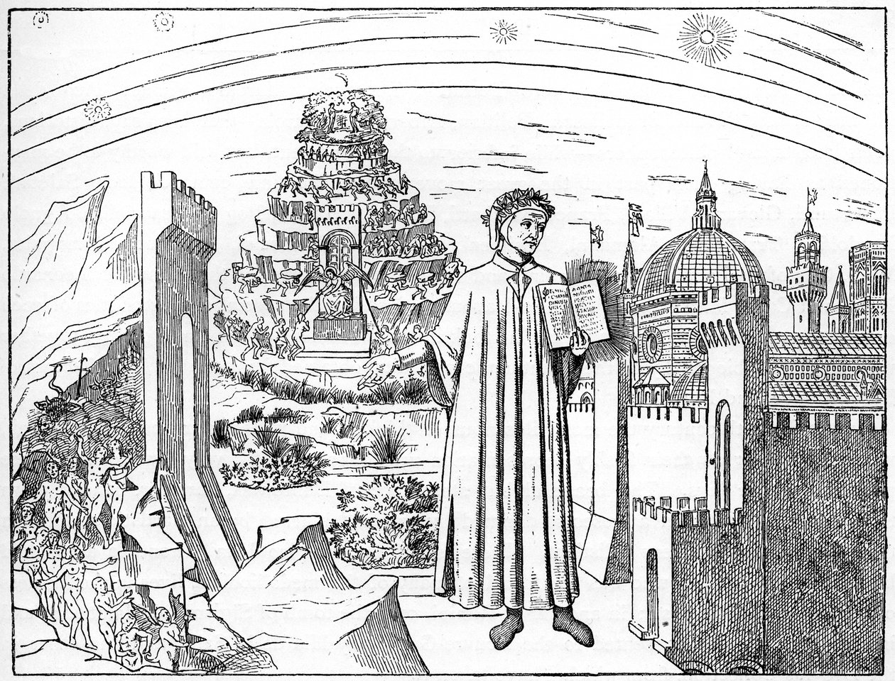 Dante 1265-1321, Firenze ja helvetin seitsemän ympyrää, 1882 tekijältä Unbekannt