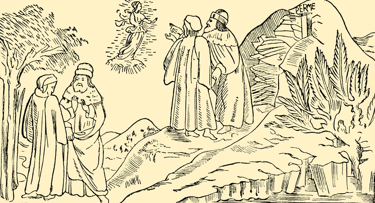 Dante Kiirastulessa näkee Beatricen näyn, vuodelta 1930. tekijältä Unbekannt