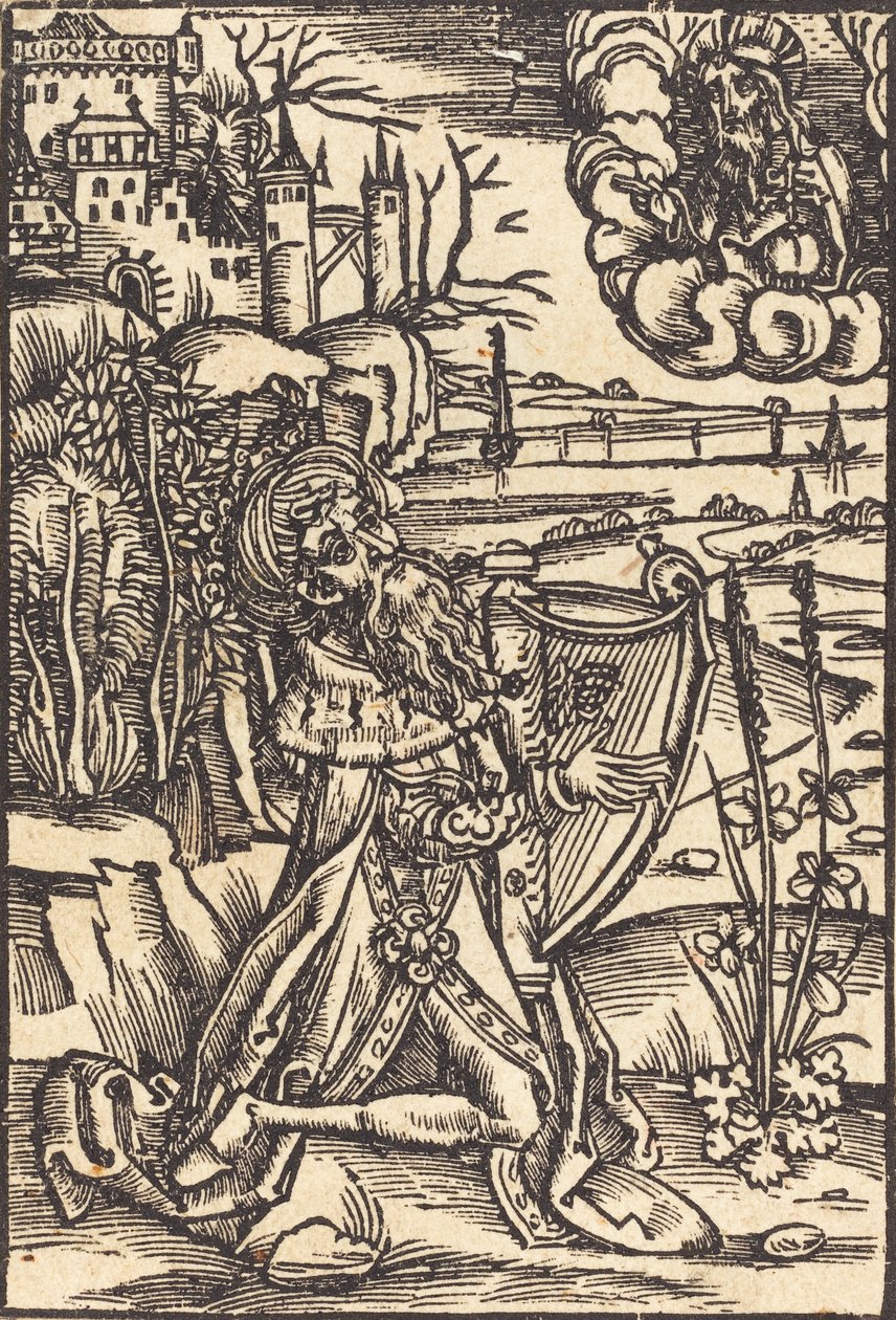 David soittaa harppua, c. 1500. tekijältä Unbekannt