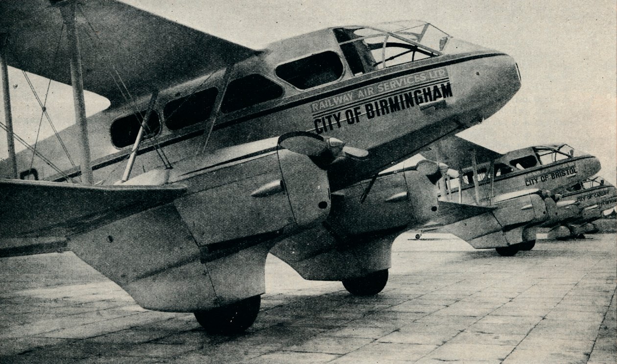 De Havilland DH89 -lentokone, jota käytetään joillakin Railway Air Servicen reiteillä, c1934 c1937 tekijältä Unbekannt