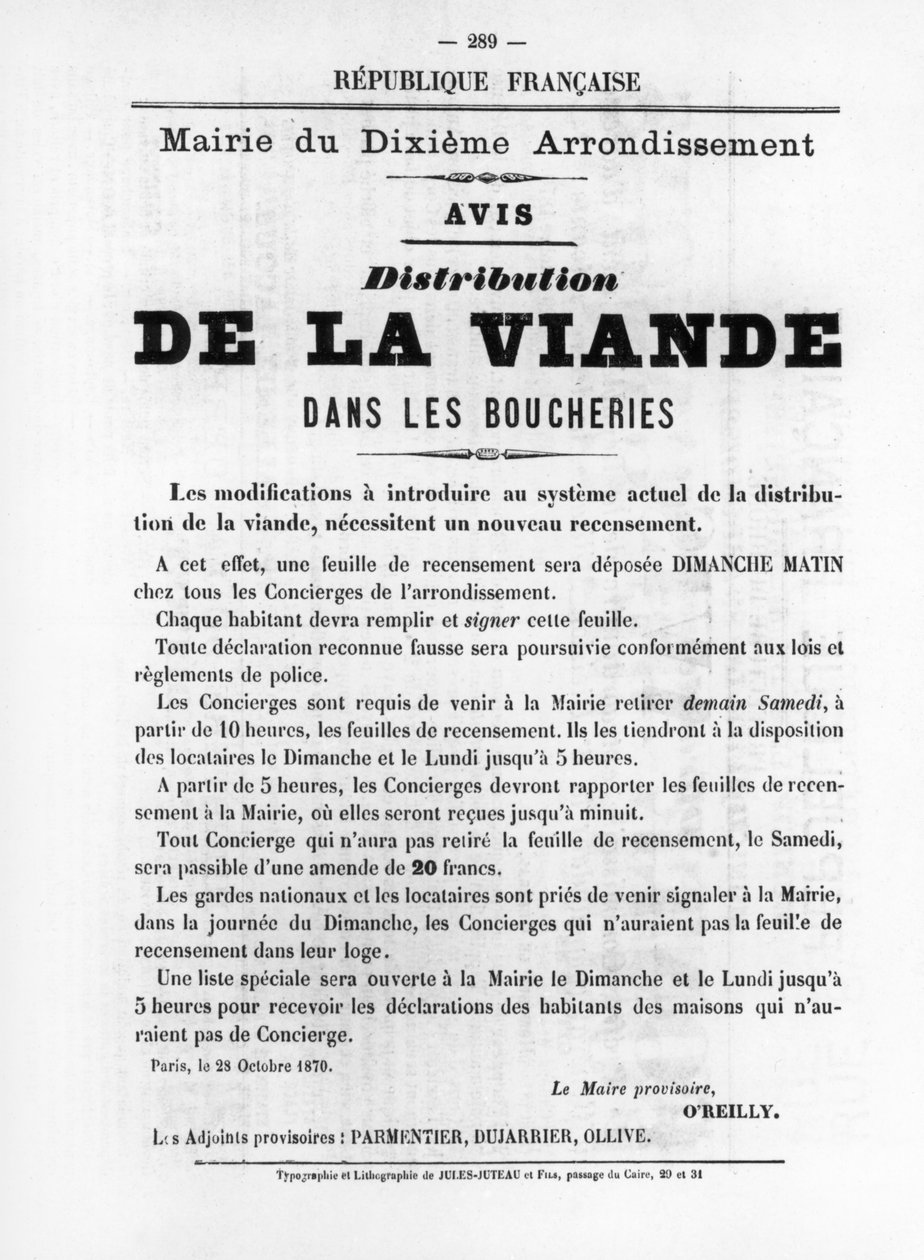 De La Viande, Pariisin kommuunin ranskalaisista poliittisista julisteista, toukokuu 1871 tekijältä Unbekannt