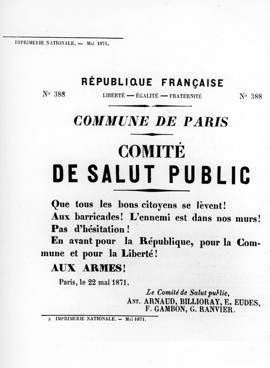 De Salut Public, Pariisin kommuunin ranskalaisista poliittisista julisteista, toukokuu 1871 tekijältä Unbekannt