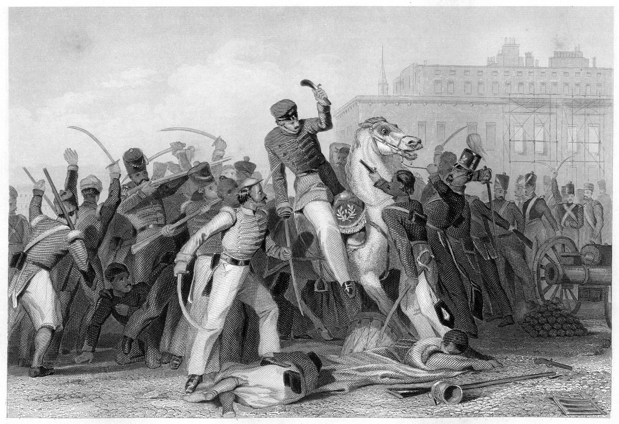 Eversti Finniksen kuolema Meerutissa, 1857, n. 1860 tekijältä Unbekannt