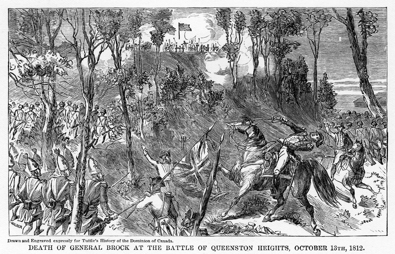 Kenraali Brock kuoli Queenston Heightsin taistelussa, 13. lokakuuta 1812, 1877 tekijältä Unbekannt