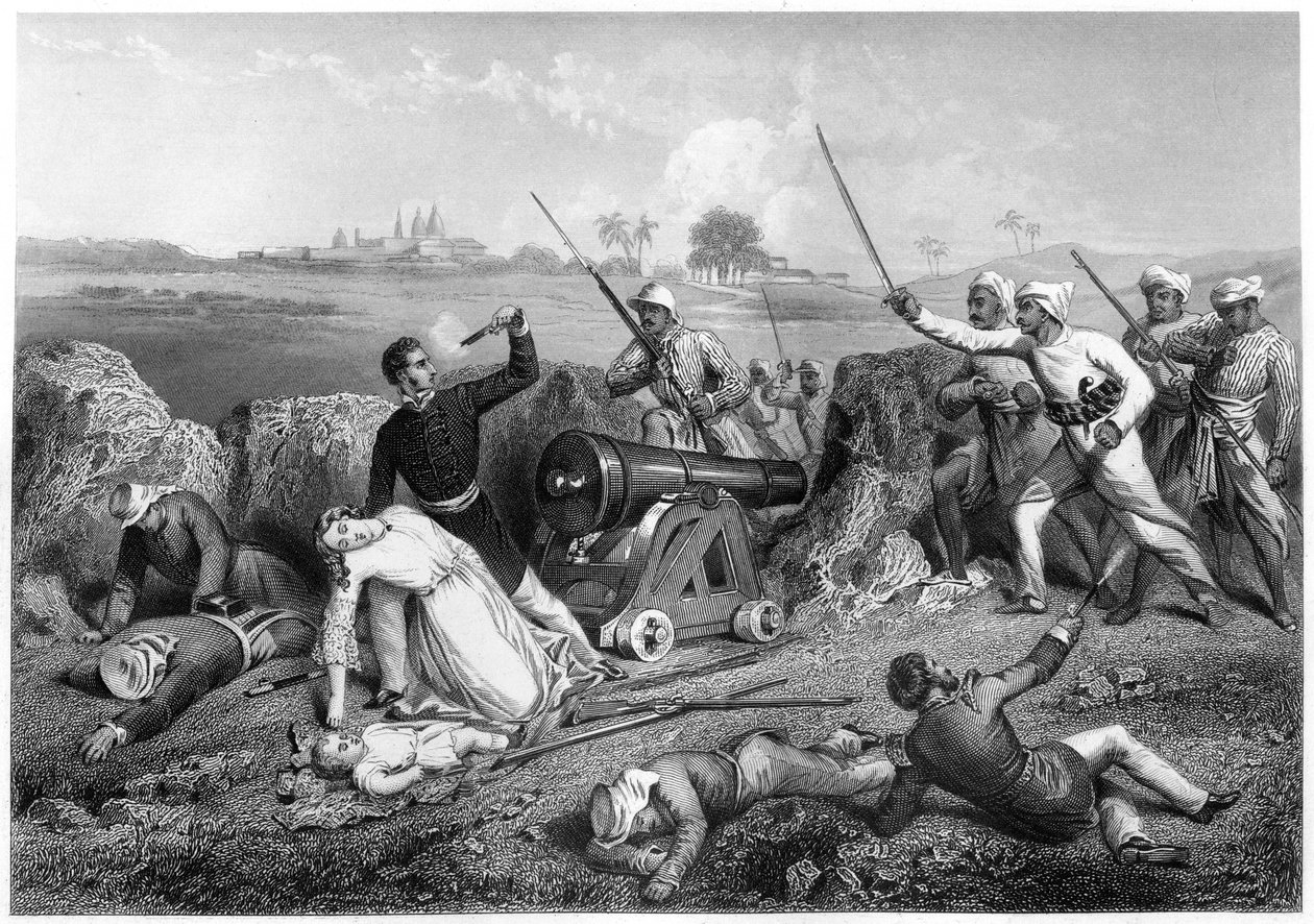 Majuri Skenen ja hänen vaimonsa kuolema Jhansissa, 1857, n. 1860 tekijältä Unbekannt