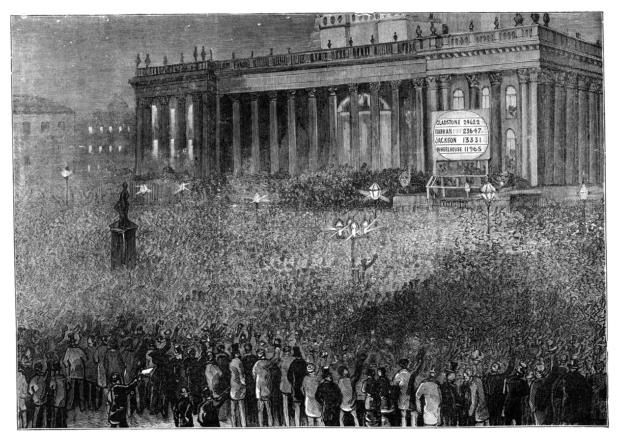 Äänestyksen tuloksen julistaminen yleisvaalien aikana, Leeds, West Yorkshire, 1880 tekijältä Unbekannt