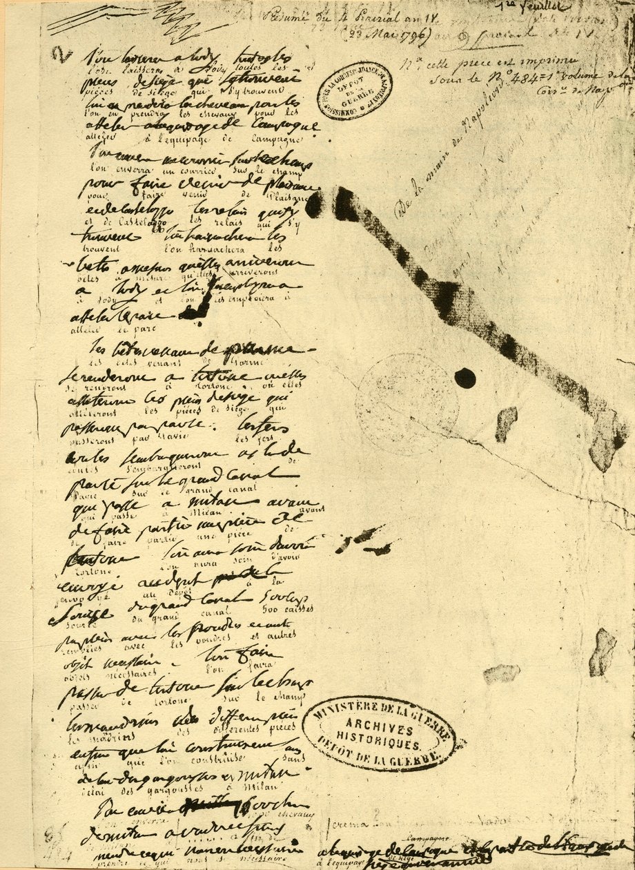 Napoleon Bonaparten määräys, 23. toukokuuta 1796, 1921. tekijältä Unbekannt