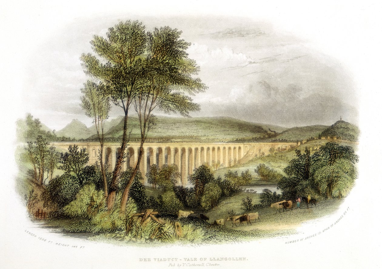 Dee Viaduct, Vale of Llangollen, Shrewsbury, Wales ja Chester Railway c1848 tekijältä Unbekannt