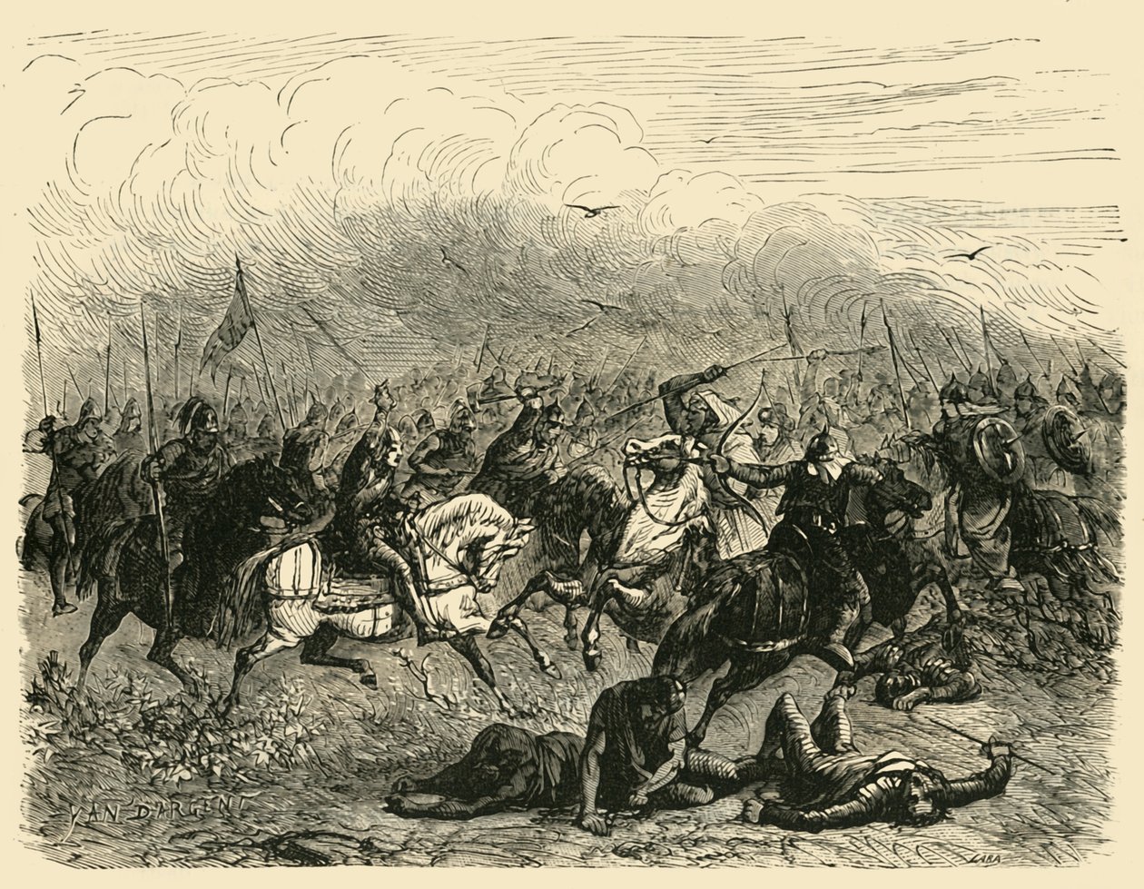 Abdalrahmanin tappio Poitiersissa, 732 jKr, 1890. tekijältä Unbekannt