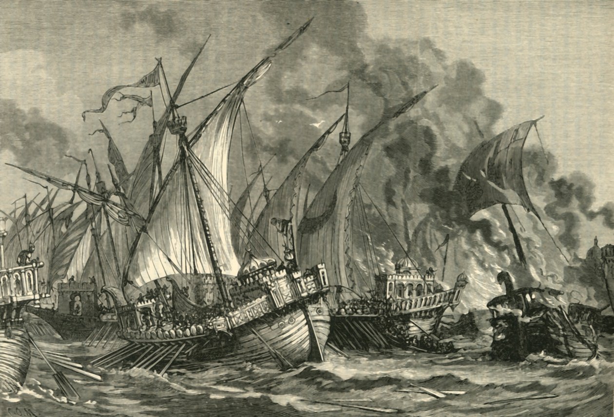 Saraseenisen laivaston tappio ennen Konstantinopolia, 717-718, 1890. tekijältä Unbekannt