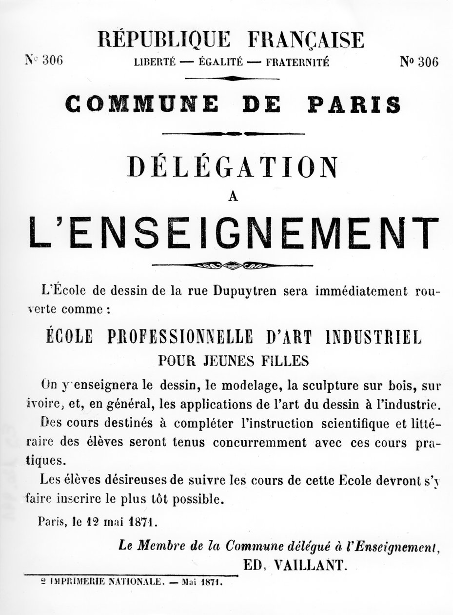 Delegaatio a LEnseignement, Pariisin kommuunin Ranskan poliittisista julisteista, toukokuu 1871 tekijältä Unbekannt