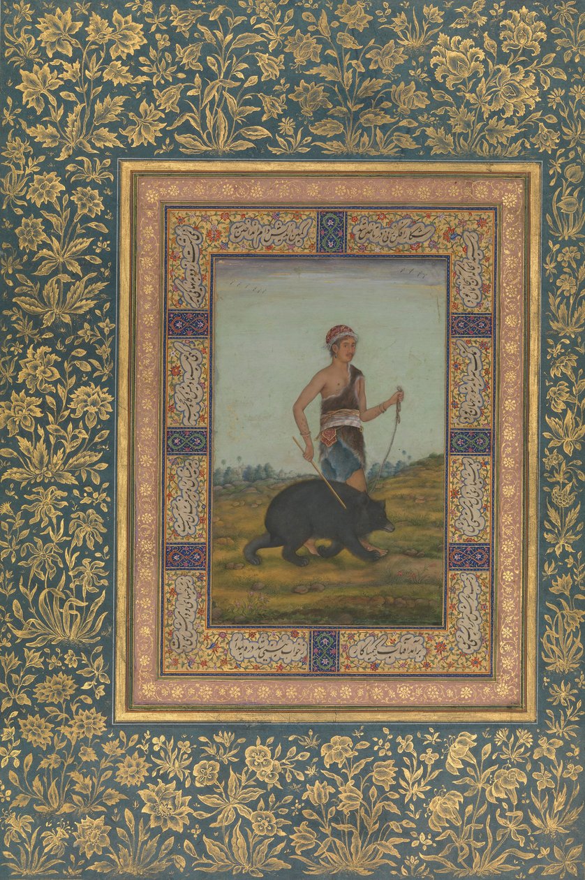 Dervish Leading a Bear, Folio Shah Jahan -albumista, recto: 1800-luvun alku. tekijältä Unbekannt