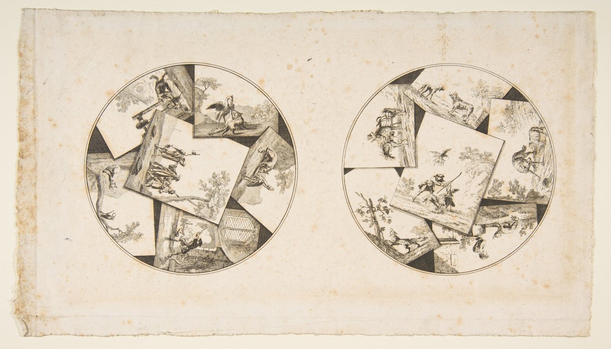 Suunnitelmat lautasille Audrys Illustrationsista La Fontainen taruihin, vuoden 1755 jälkeen. tekijältä Unbekannt