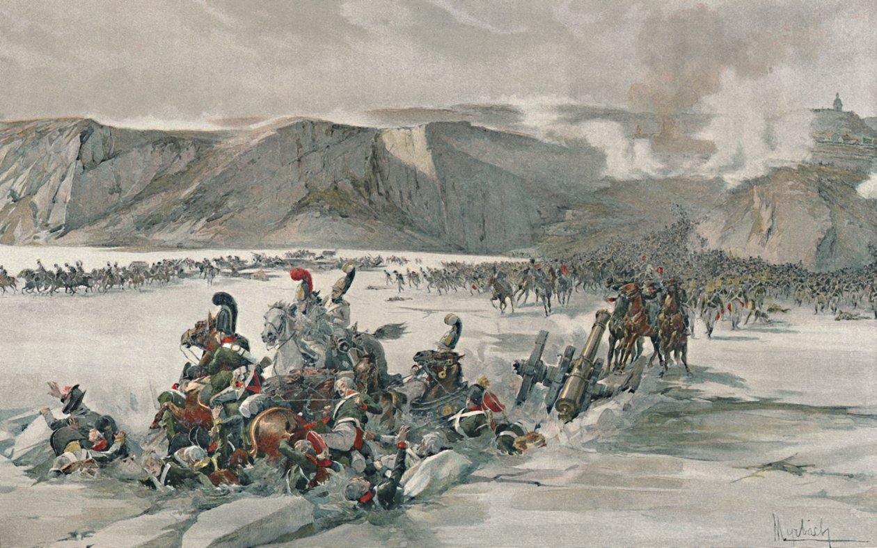 Perääntyvien venäläisten tuhoaminen Satschan-järvellä, 1805, 1896 tekijältä Unbekannt