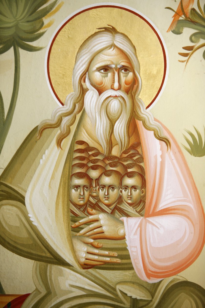 Yksityiskohta freskon Capharnam (Capernaum) kreikkalaisen ortodoksisen kirkon : Abraham, Capharnam, Israel tekijältä Unbekannt