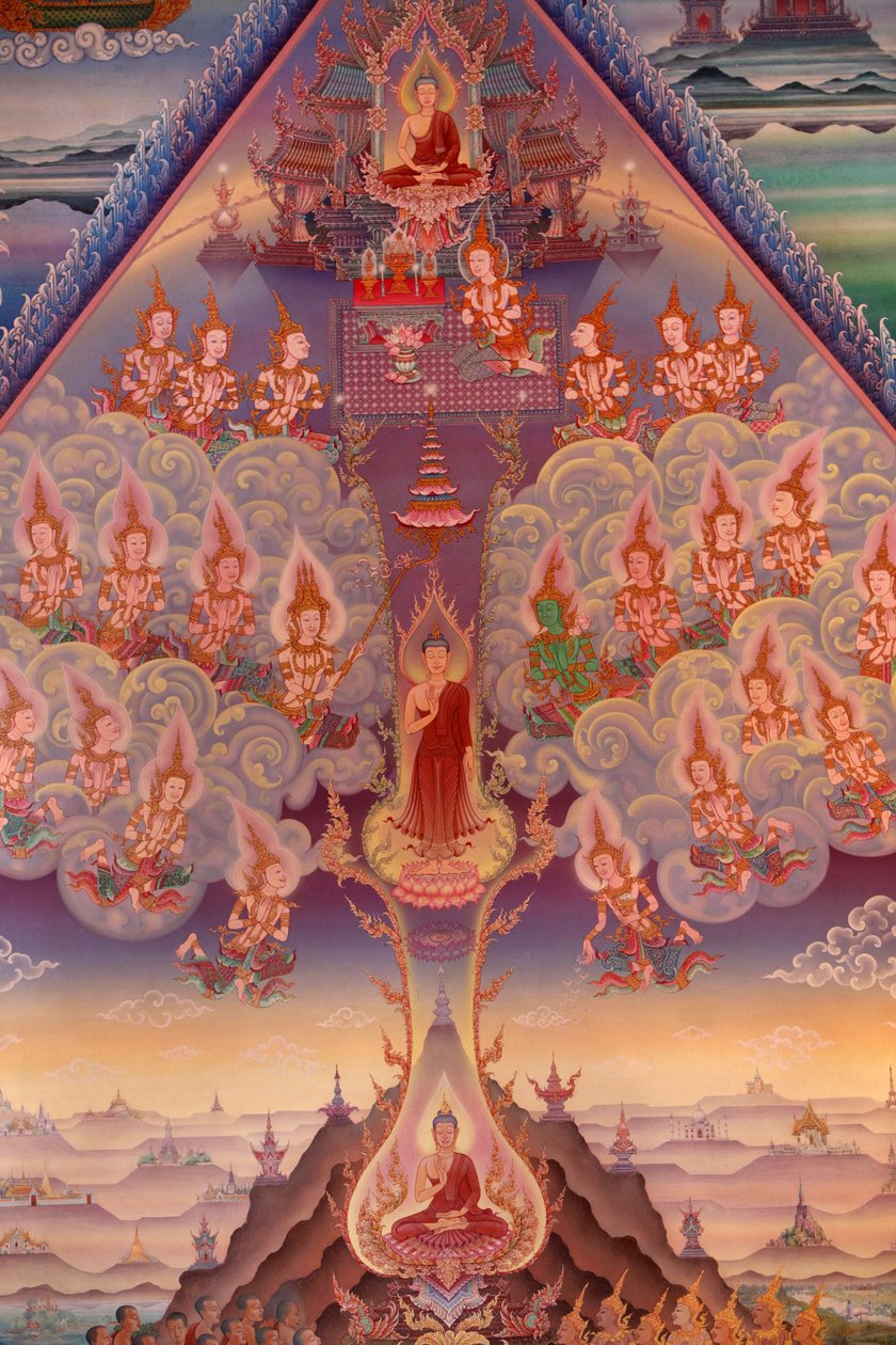 Yksityiskohta seinämaalauksesta Buddhapadipa-temppelin Uposathassa (pyhäkkösali), Wimbledon, Grande-Bretagne tekijältä Unbekannt