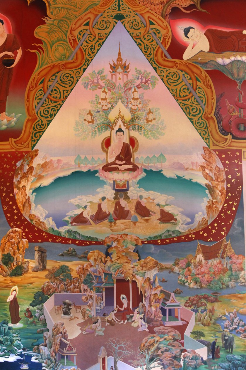 Yksityiskohta seinämaalauksesta Buddhapadipa-temppelin Uposathassa (pyhäkkösali), Wimbledon, Grande-Bretagne tekijältä Unbekannt