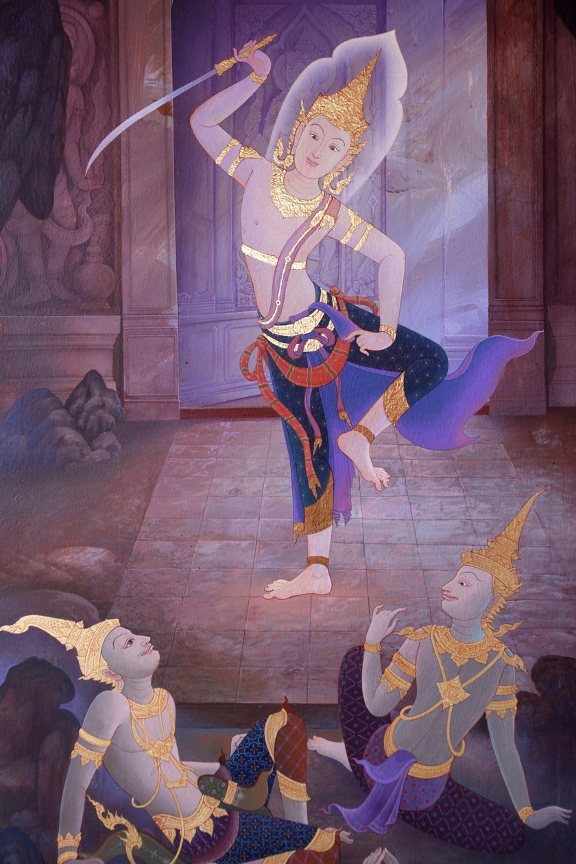 Yksityiskohta seinämaalauksesta Buddhapadipa-temppelin Uposathassa (pyhäkkösali), Wimbledon, Grande-Bretagne tekijältä Unbekannt