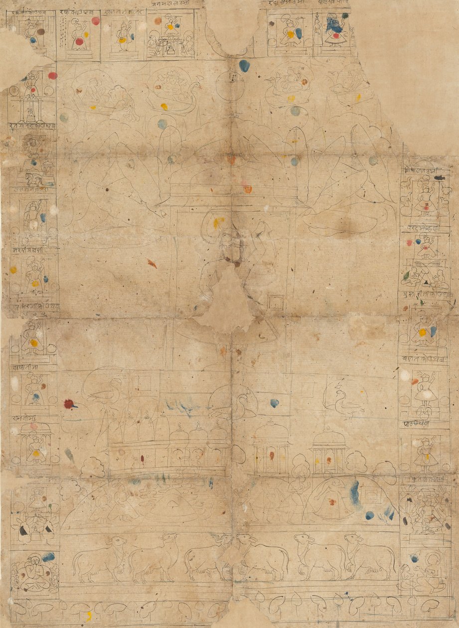 Kaavio Pichawaille, joka kuvaa Sharad Purnimaa syksyn täysikuuta, 1800-luvun puoliväli. tekijältä Unbekannt