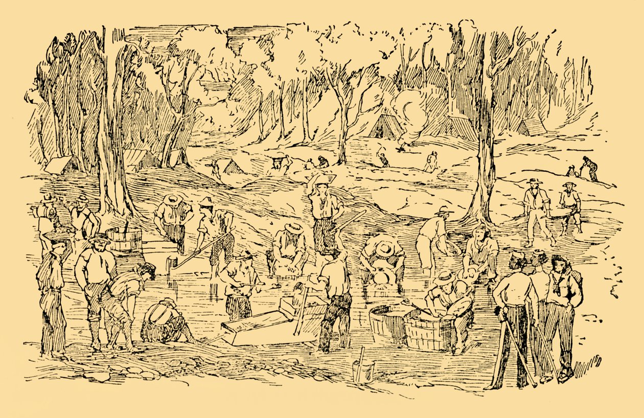 Kullan kaivaminen ja pesu Australiassa Vuonna 1851, n. 1930. tekijältä Unbekannt