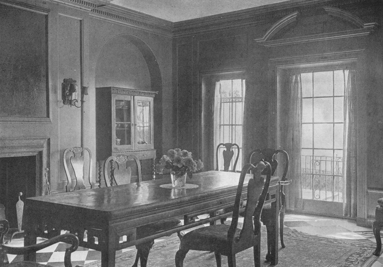 Ruokasali, näkymä puutarhaterassille, rouva WK Vanderbiltin talo, New York City, 1924 tekijältä Unbekannt