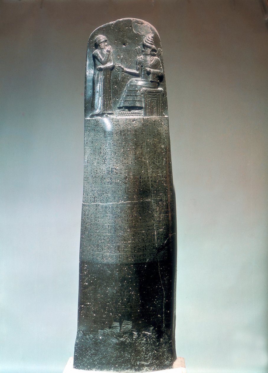 Dioriittistele, johon on kaiverrettu Hammurabin lakeja, 1700-luvulla eKr tekijältä Unbekannt