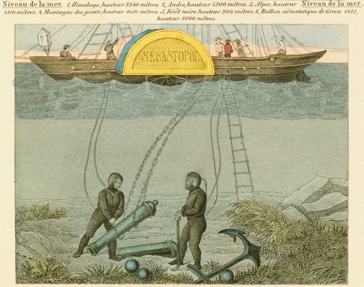 Sukeltajat pelastavat aseita merenpohjasta, c1855 tekijältä Unbekannt