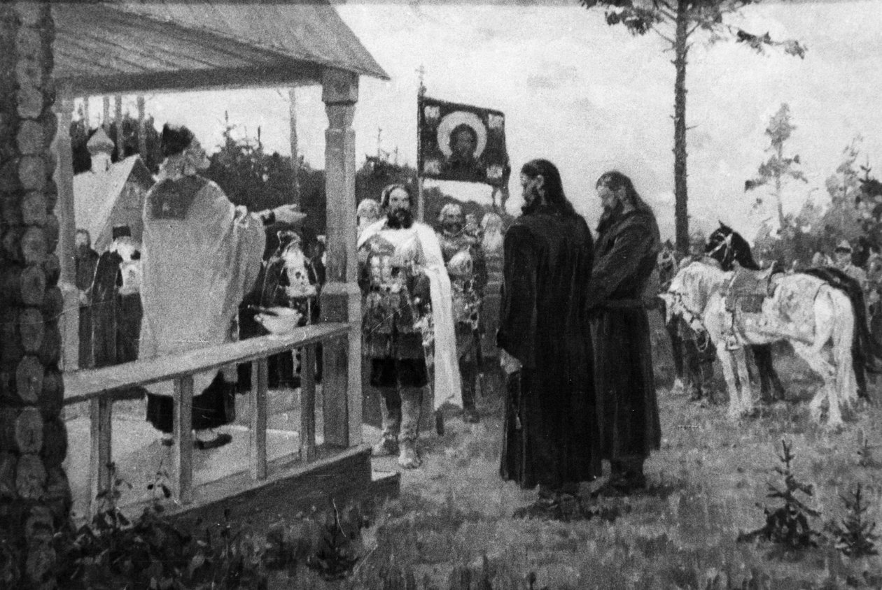 Dmitry Donskoy Salling Sergey Radonezhskiy M, Avilovin maalauksesta tekijältä Unbekannt
