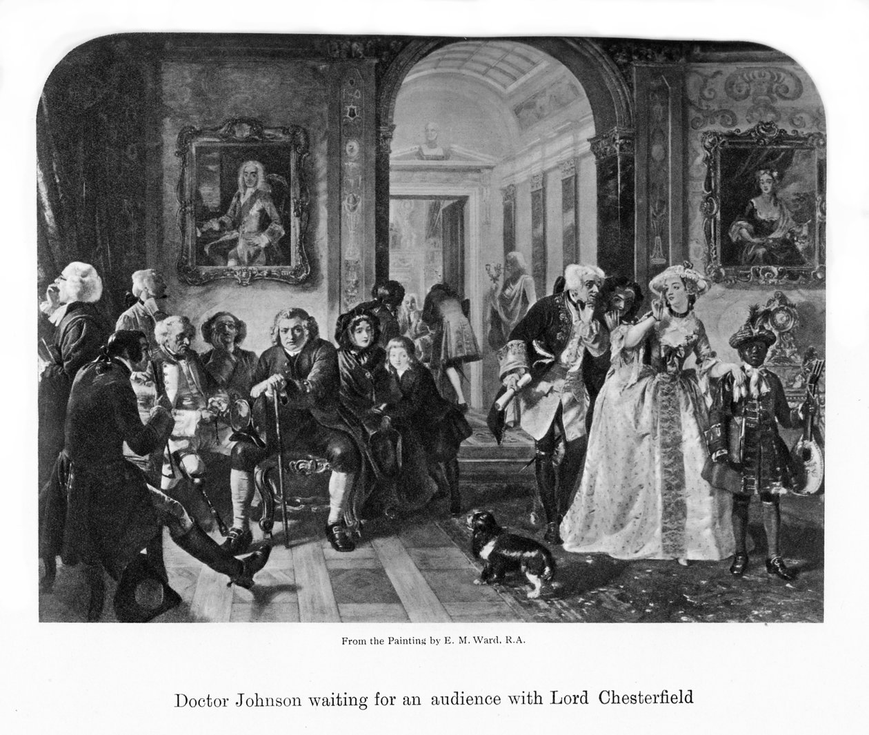 Tohtori Johnson odottaa yleisöä Lord Chesterfieldin kanssa, 1800-luku tekijältä Unbekannt