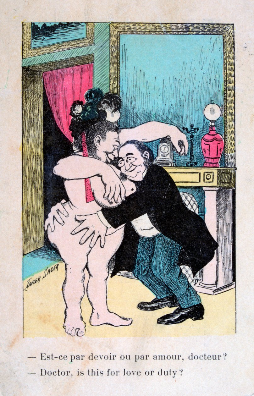 Tohtori, onko tämä rakkautta vai velvollisuutta varten, vanha ranskalainen postikortti, c1900 tekijältä Unbekannt
