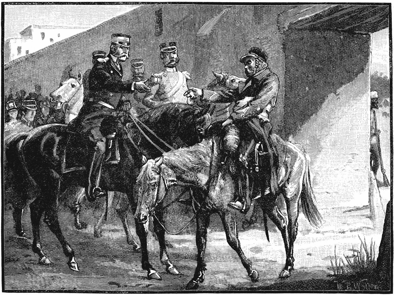 Tohtori Brydon saapuu Jelalabadiin uutisten kanssa brittien kuolemista, ensimmäinen englantilais-afganistanilainen sota, 1842, c1885 tekijältä Unbekannt