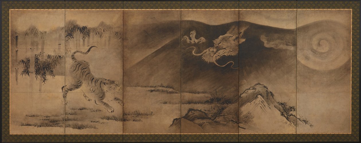 Lohikäärme ja tiikeri, Momoyama- tai Edo-kausi, 1600-luku. tekijältä Unbekannt