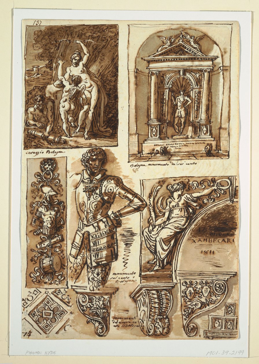 Piirustus, opintoarkit Bolognesen muistomerkkien jälkeen, 1811–14 tekijältä Unbekannt