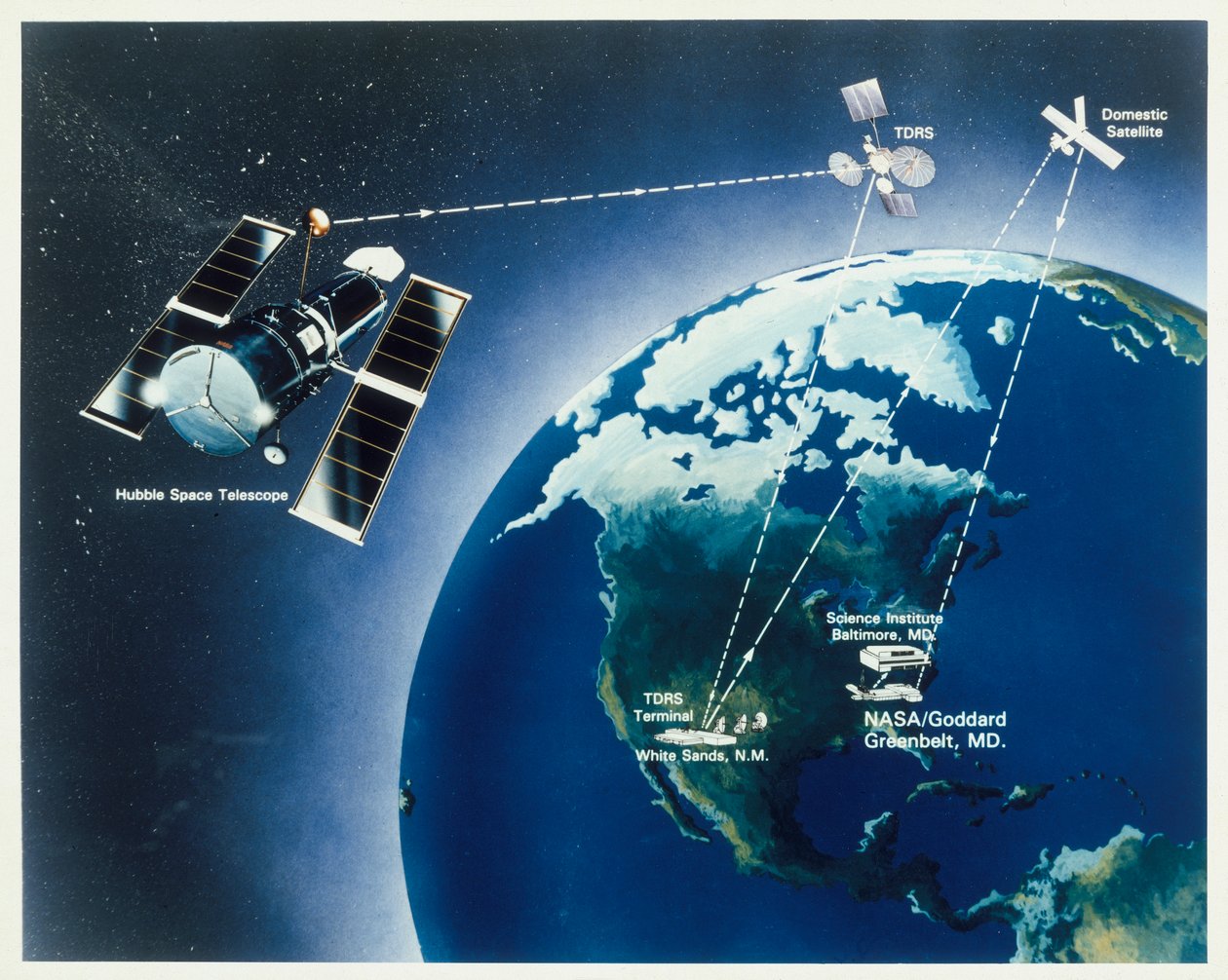 Piirustus Hubble-teleskoopista, 1980-luku tekijältä Unbekannt