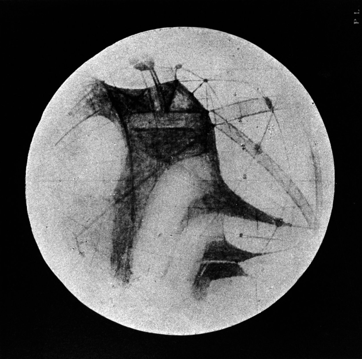 Piirustus Marsista, jossa näkyy "kanavia" ja pimeitä alueita, 1896 tekijältä Unbekannt
