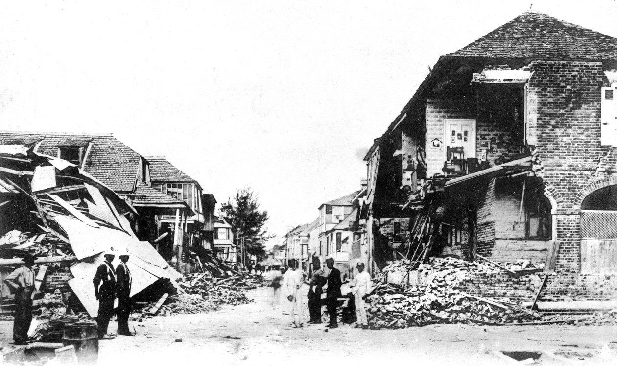 Maanjäristyksen vauriot, Duke Street, Kingston, Jamaika, 1907 tekijältä Unbekannt